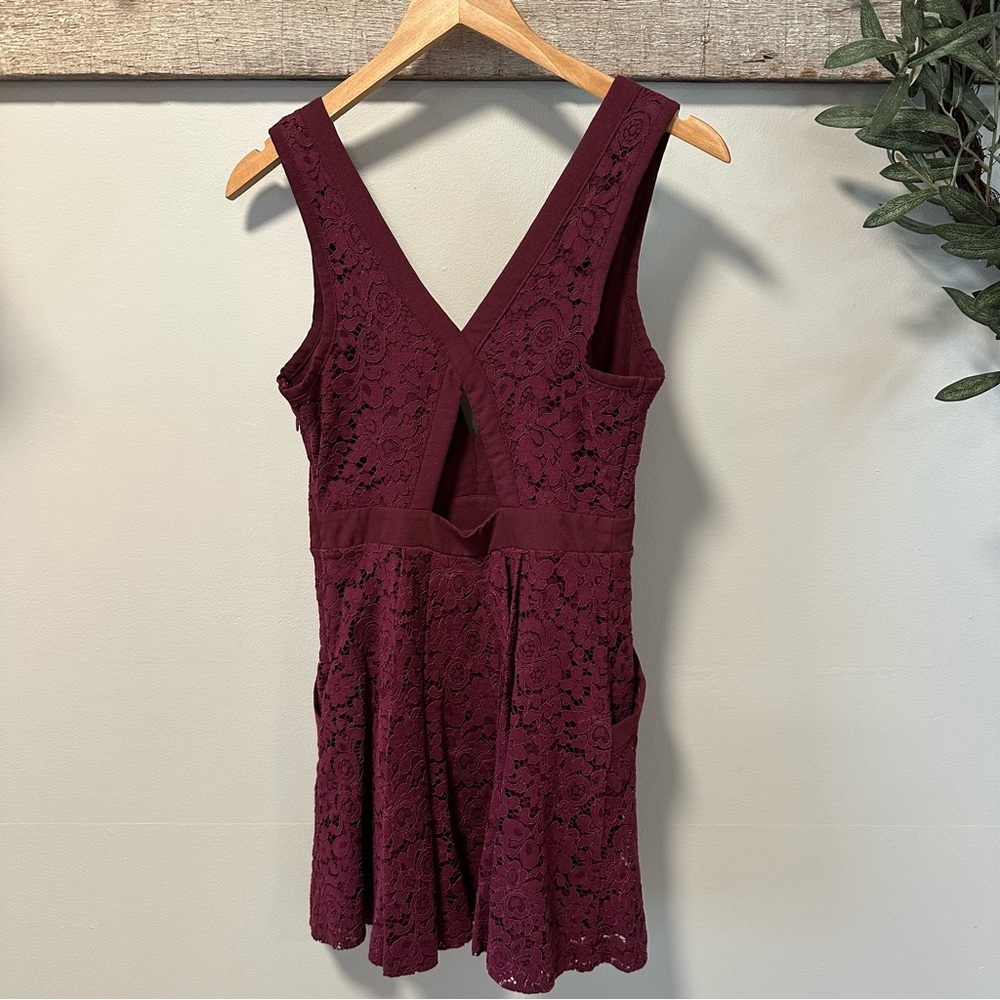 Free People Lovely in Lace Boho Western V Neck Pockets Sleeveless Burgandy Dress - Picture 4 of 15